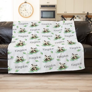 Panda Blanket, Personalized Blanket For Kids, Panda Nursery, Customized Throw Blanket, Jungle Theme Baby Shower, Newborn Blanket,Safari Gift