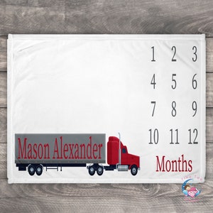 Semi Truck, Semi Truck Decor, Milestone Blanket, Semi Truck Gifts,Baby Growth Blanket Boy,Personalized Baby Boy Blanket,Baby Boy Shower Gift