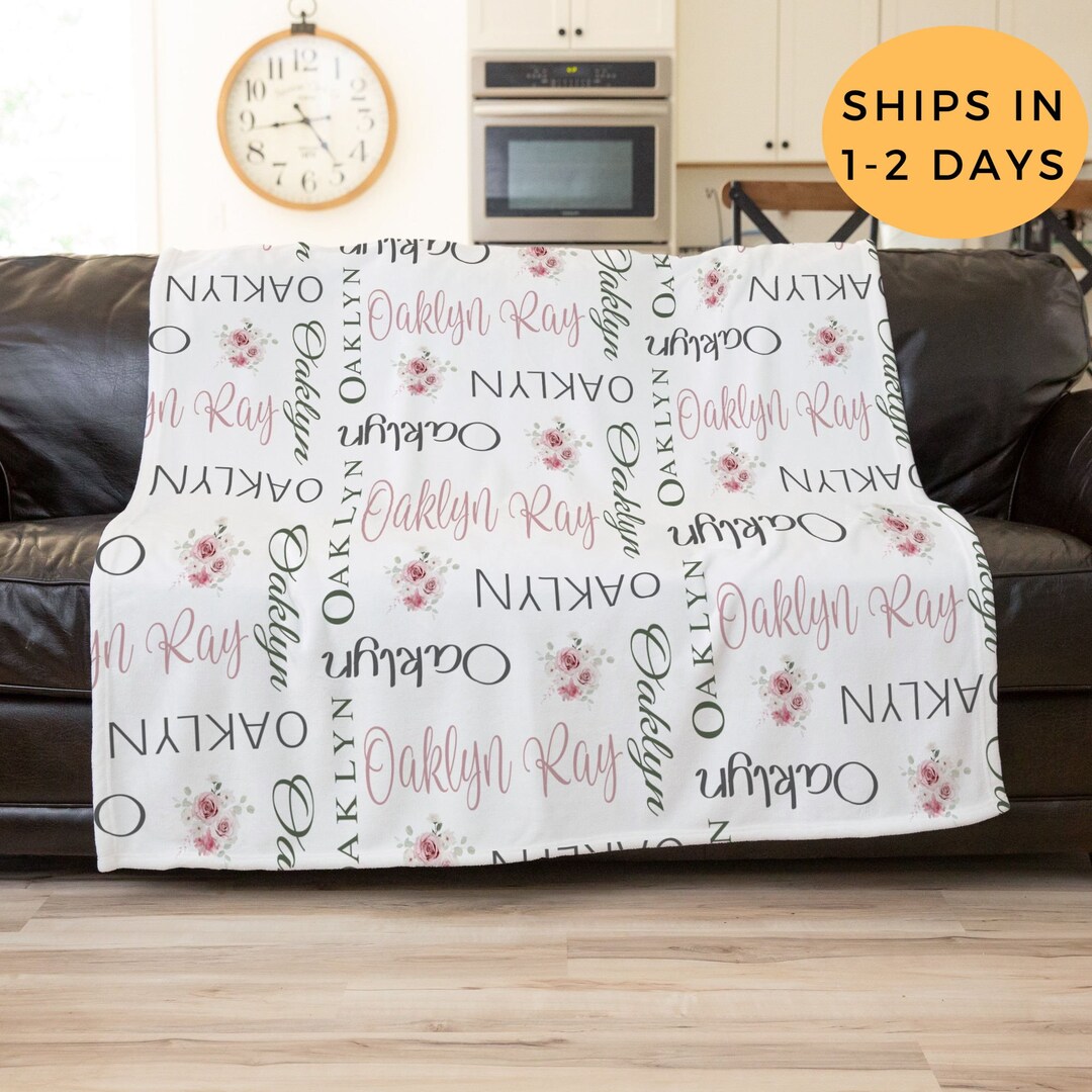 Floral Throw Blanket, Custom Blanket With Name, Personalized Birthday