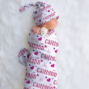 Heart Swaddle, Personalized Baby Swaddle Girl, Custom Baby Swaddle, Hospital Swaddle Set Girl, Heart Nursery Decor, Heart Baby Shower Gift
