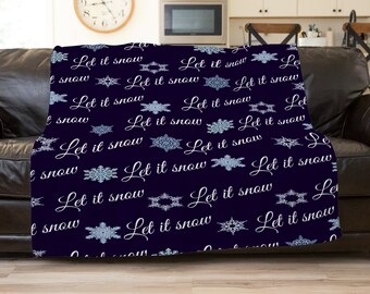 Let It Snow, Snow Blanket, Adult Minky Blanket, Let It Snow Decor, Boho Throw Blanket, Snowflake Decorations, Navy Blue Throw Blanket