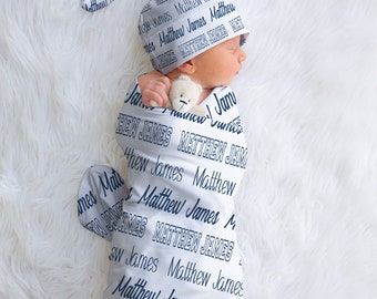 Baby Custom Name Swaddle, Newborn Boy Swaddle Set, Name Swaddle, Personalized Swaddle Blanket Boy, Hospital Swaddle Blanket,Baby Shower Gift