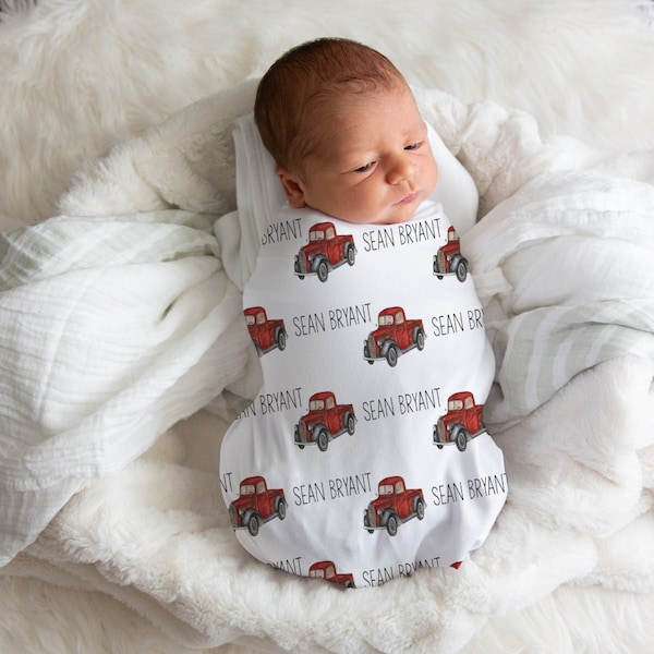 Truck Blanket, Custom Swaddle Blanket Boy, Baby Boy Swaddle Blanket, Newborn Baby Boy Swaddle, Baby Boy Blanket Personalized, Baby Shower