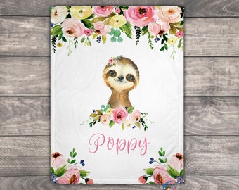 Sloth Baby Blanket, Baby Sloth, Personalized Baby Blanket Girl, Custom Baby Blanket, Boho Sloth Nursery, Stroller Blanket