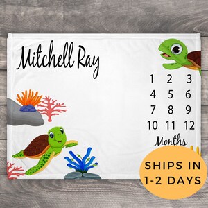 Milestone Blanket Sea Turtle Baby Blanket Personalized Sea Turtle Ocean Baby Blanket Sea Turtle Baby Bedding Ocean Photo Prop Baby Boy Girl