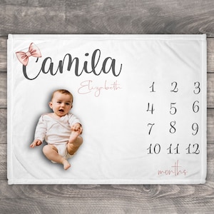 Pink Bow Milestone Blanket, Personalized Coquette Milestone, Custom Bow Baby Shower Gift For Newborn,New Mom Gift, Present For Excepting Mom