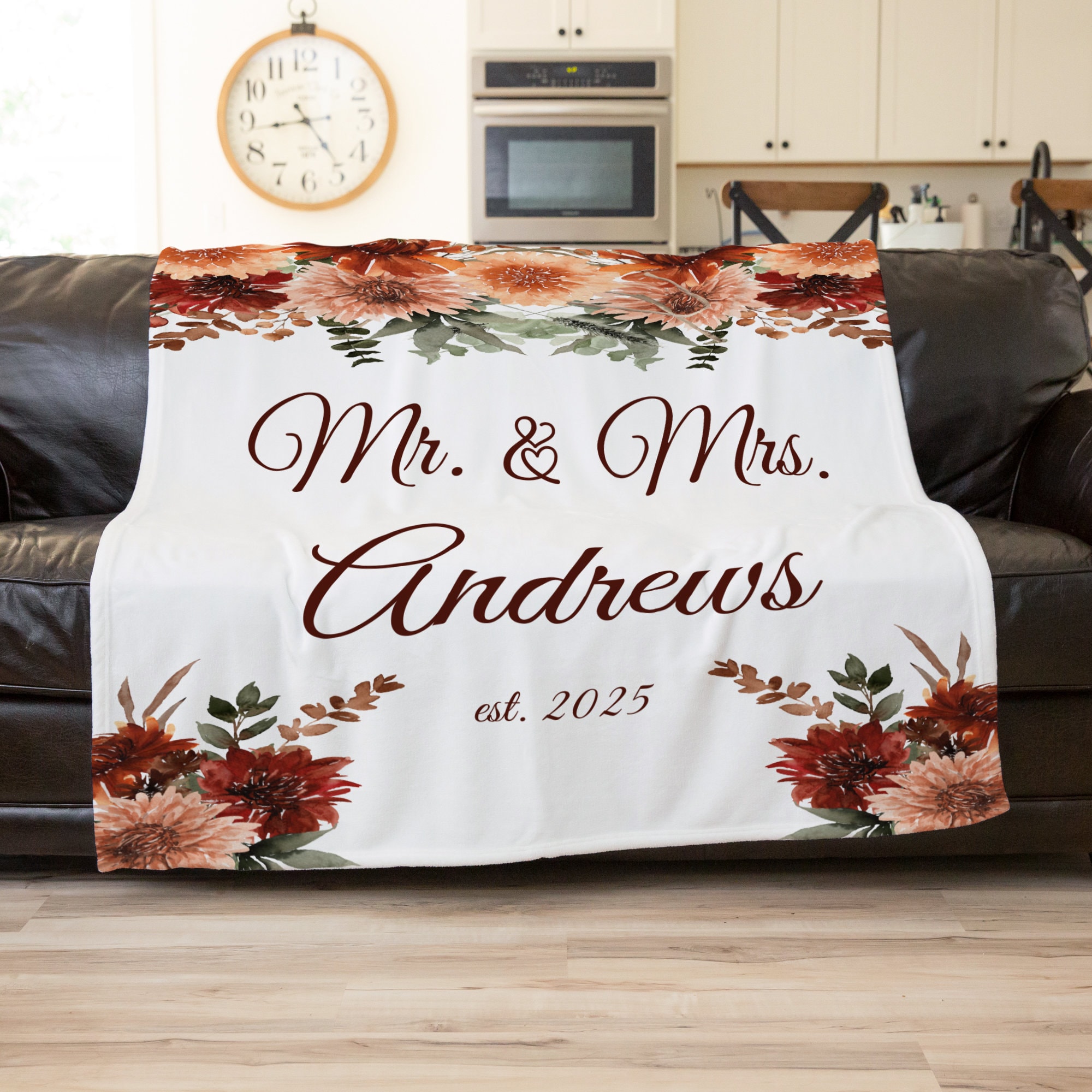 Rust Orange Blanket, Personalized Wedding Blanket , Anniversary Blanket, Couple