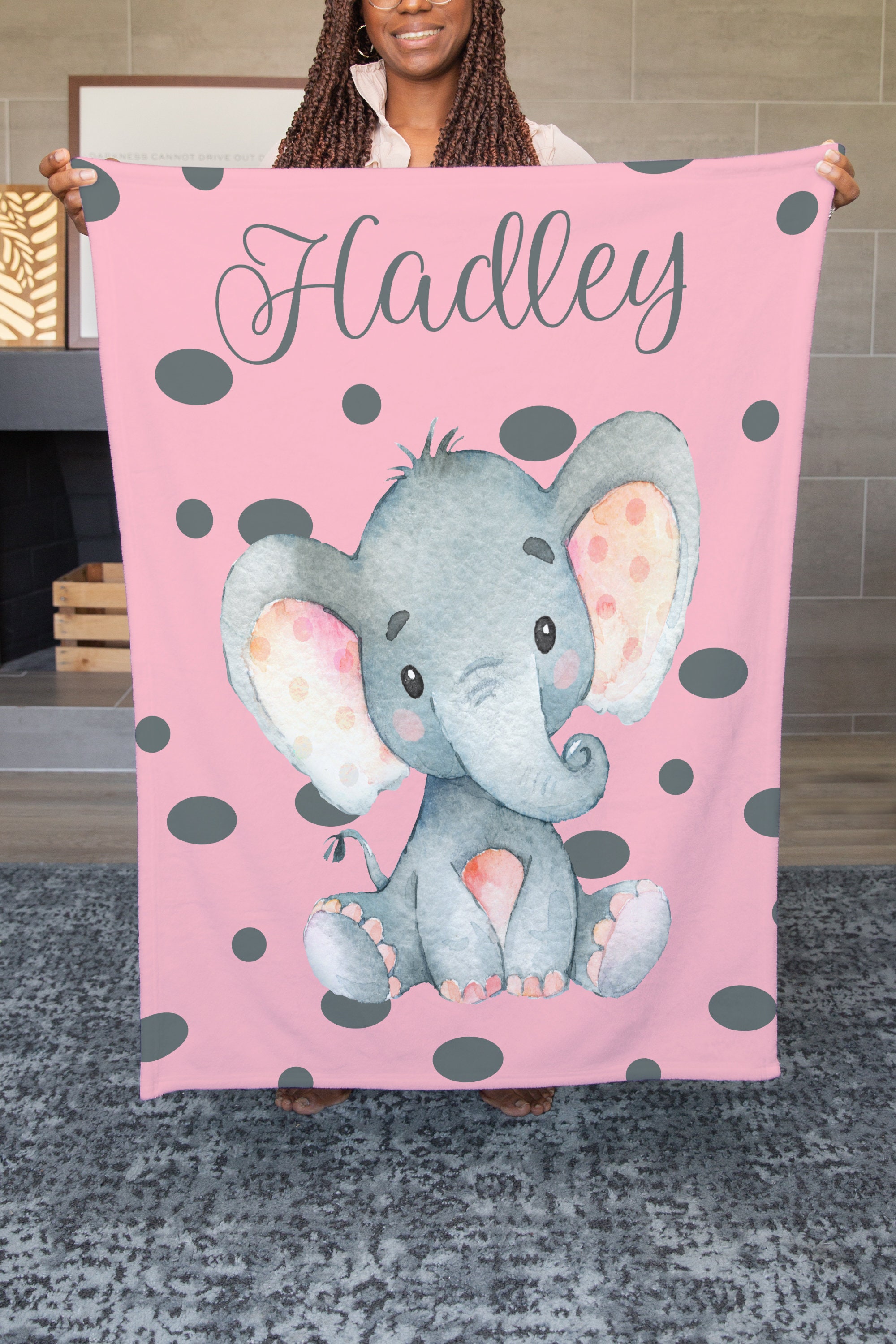 Elephant Blanket Custom Name Baby Blanket Elephant Baby Etsy
