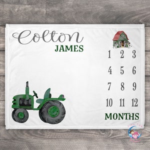 Farm Blanket, Farm Animal Blanket, Newborn Milestone Blanket, Baby Boy Month Blanket,Baby Age Blanket, Personalized Growth Chart, Gift