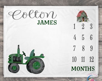 Farm Blanket, Farm Animal Blanket, Newborn Milestone Blanket, Baby Boy Month Blanket,Baby Age Blanket, Personalized Growth Chart, Gift