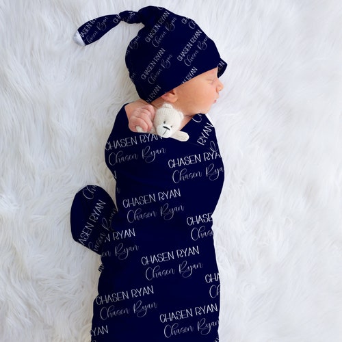 Personalized Baby Boy Custom Green Name Swaddle and Headband Etsy