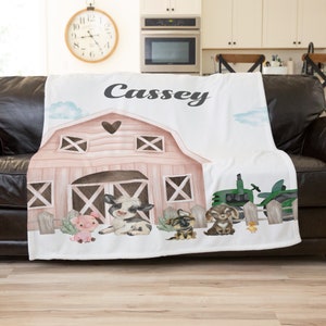 Farm Girl Blanket, Cute Farm Animals Blanket, Farm Theme Girls Birthday Gift, Pink Farm Nursery Decor, Farm Baby Shower Gift, Kids Blanket