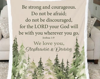 Personalized Bible Verse Blanket Joshua 1:9 Scripture Throw Inspirational Christian Gift for Encouragement or Faith Home Décor