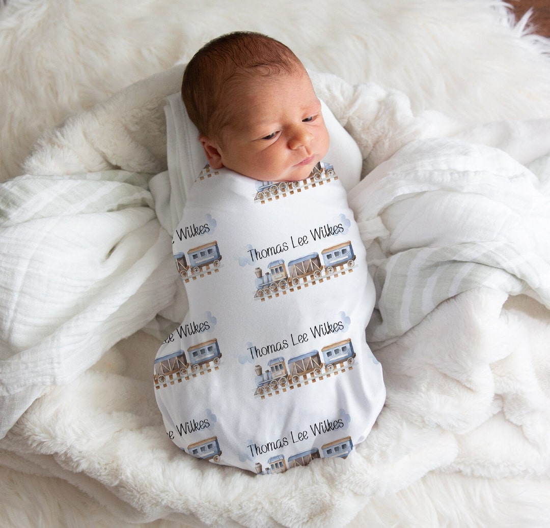 Train Swaddle, Personalized Newborn Swaddle, Train Theme Nursery, Train
