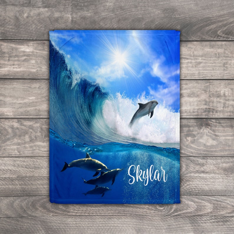 Personalized Dolphin Blanket, Nautical Ocean Throw, Kids Birthday Gift image 7