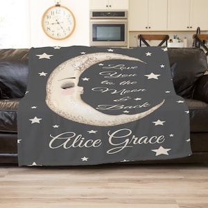 Personalized Blanket Moon and Stars, Moon Blanket, Moon Throw Blanket, Moon And Stars Blanket For Kids, Comfy Blanket
