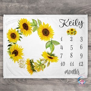 Sunflower Milestone Blanket Baby, Newborn Photo Prop, Personalized Baby Gifts, Monthly Baby Blanket, Newborn Milestone Blanket