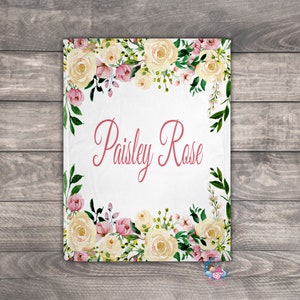 Personalized Floral Minky Blanket, Custom Watercolor Throw Cover image 1