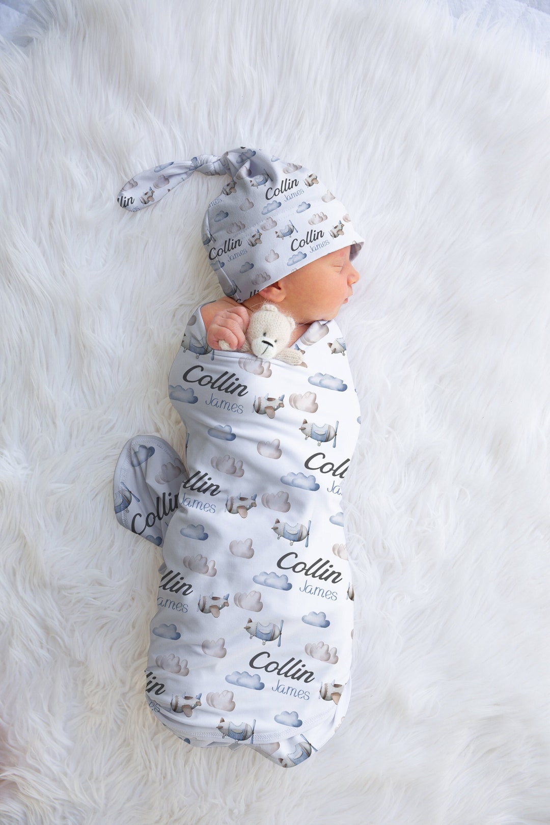 Airplane Printed Wrapping Shawl / Summer Blanket In Dark Blue Color For Newborn Baby main image 1