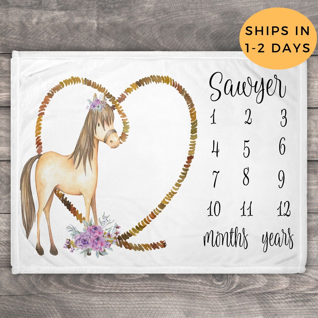 Horse Baby Blanket, Baby Monthly Milestone, Horse Photography, Baby