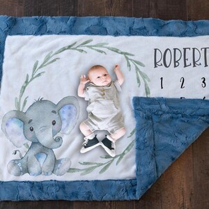 Elephant Blanket - Growth Blanket -  Newborn Milestone Blanket - Elephant Baby Milestone Blanket - Baby Elephant Blanket - Name Blanket