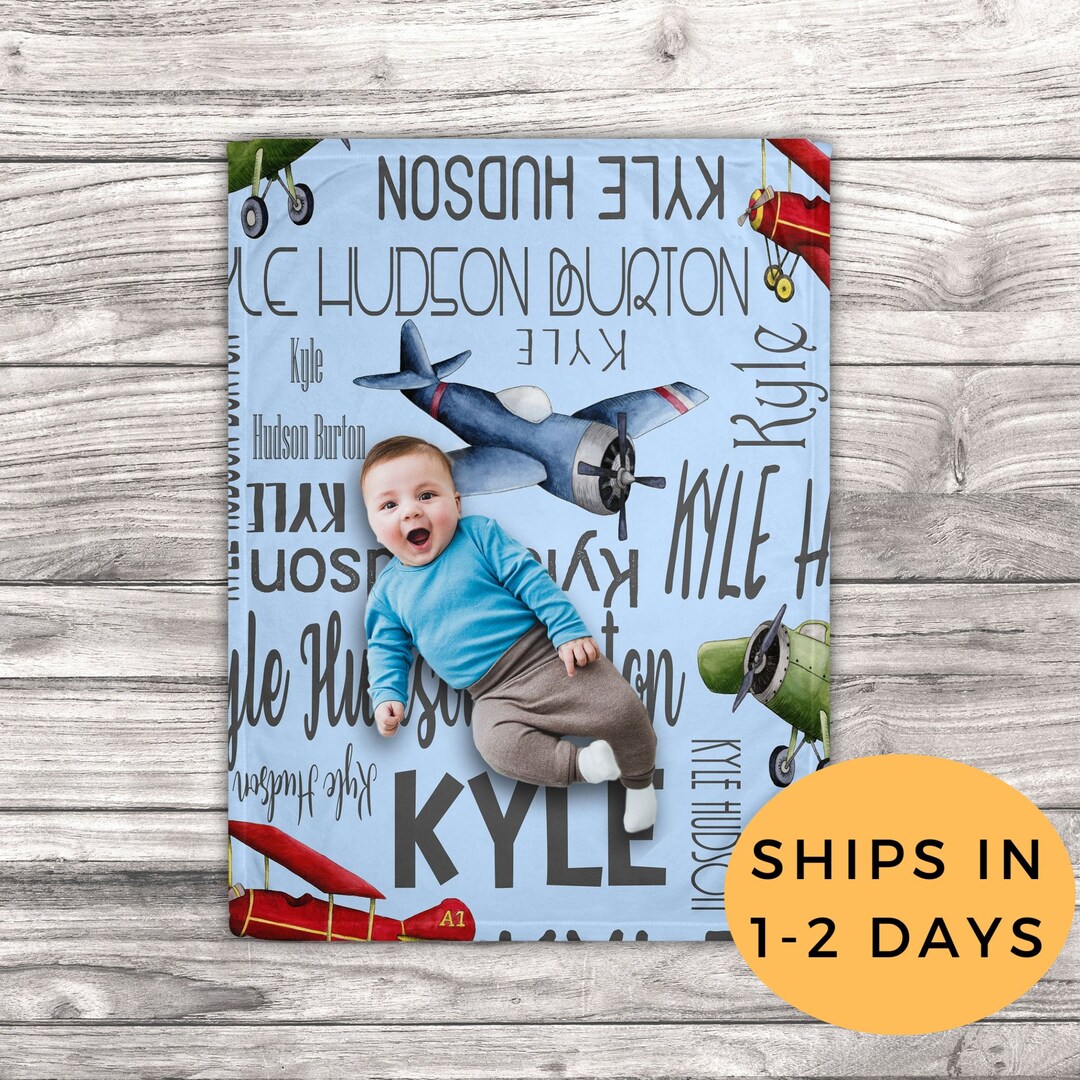 Personalized Baby Blanket Boy, Airplane Blanket, Custom Baby Blanket ...