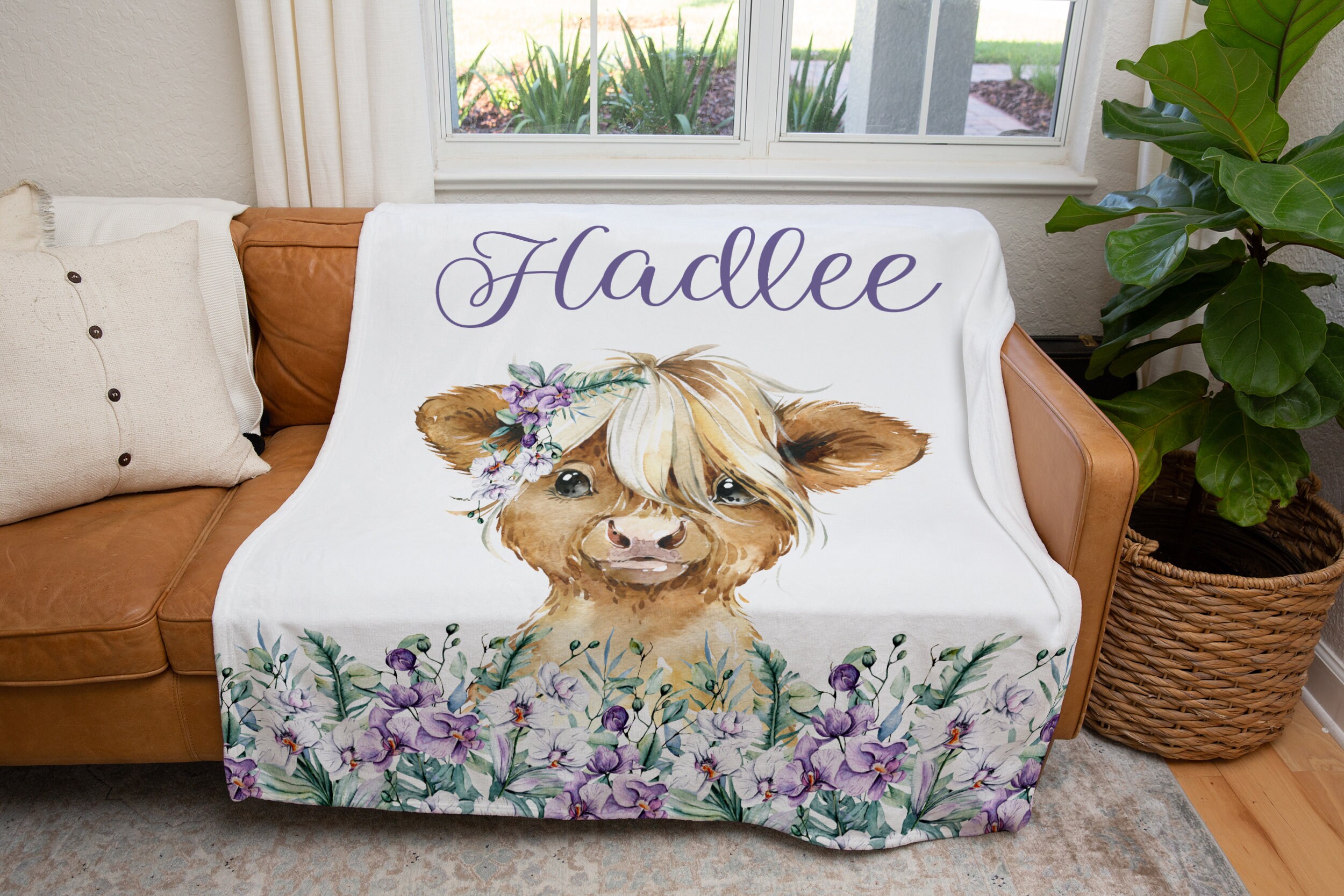 Cow Blanket Highland Cow Baby Name Blanket Personalized Etsy