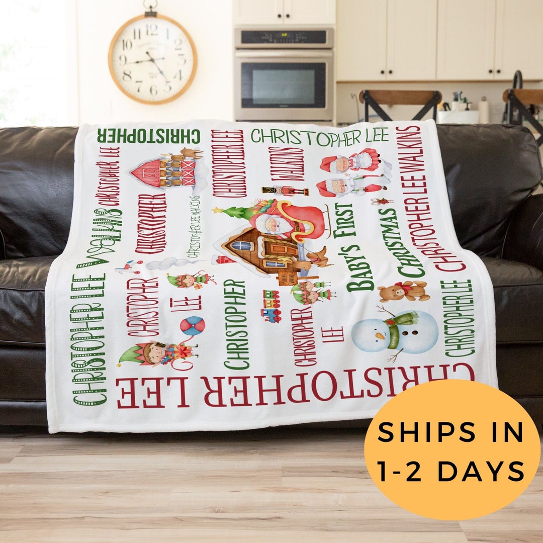 Baby First Christmas Blanket, Personalized Blanket for Kids, Santa