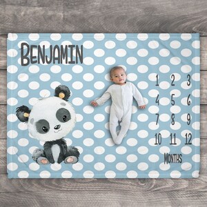 Panda Blanket, Baby Growth Chart, Bear Milestone Blanket, Personalized Growth Chart Boy, Photo Blanket Customized, Best Baby Shower Gift
