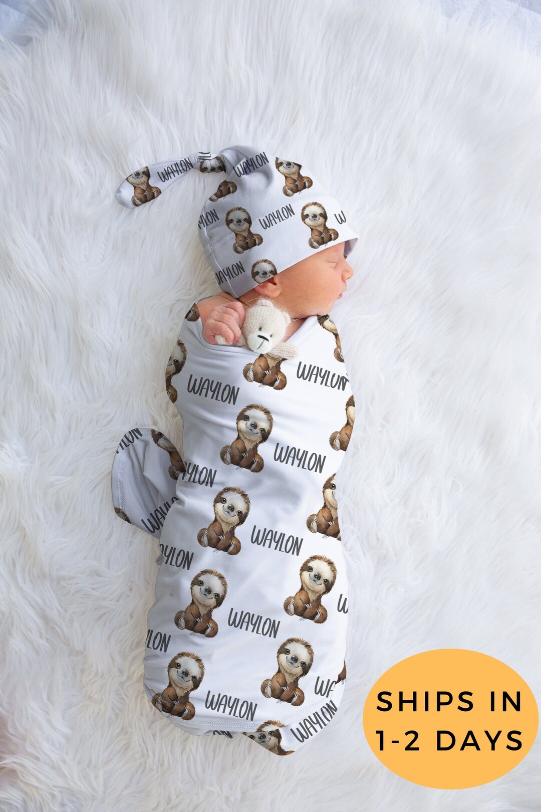 Sloth Swaddle Baby Boy Swaddle Personalized Sloth Swaddle Etsy