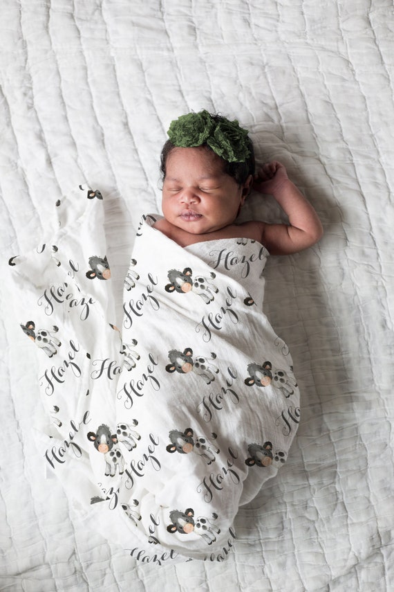 Cow Blanket Custom Swaddle Blanket Name Swaddle Personalized Newborn Swaddle Farm Baby Shower New Mom Gift Baby Girl Throw Etsy