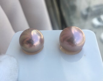 13.5mm Large Natural Round Metallic Color Edison Pearl Pair,DEB010