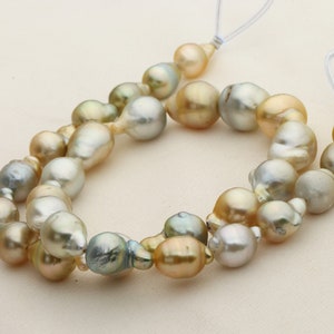 Natural Baroque Seawater Pearl Strand, Natural Mixed Golden and silver South Sea Pearl Necklace Strand, GSP008