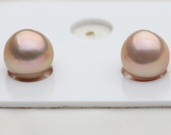 Natural Light Metallic Color Edison Pearl Pair,Natural Freshwater Near Round Pearl Pair,FGU022