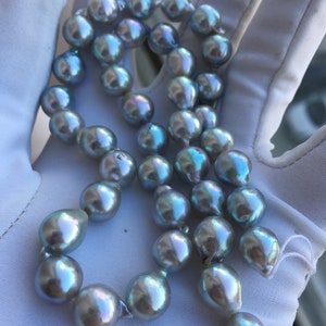 Natural Metallic Blue Color Akoya Pearl Strand For Necklace Design, AJE009
