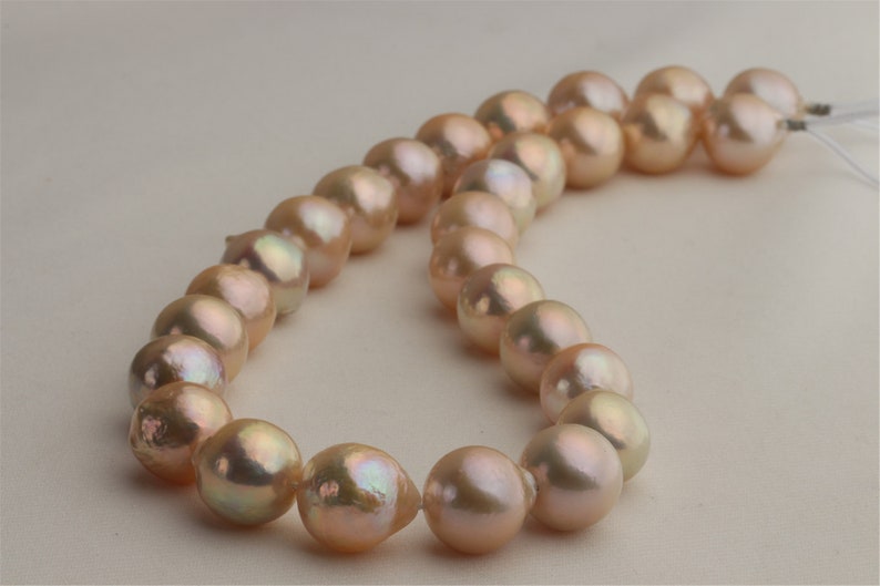 BMCP211 Big Natural Golden Peach Freshwater Cultured Pearl Strand