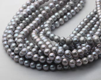 Clearance!8.5-9.5mm Near Round Gray Fresh Water Pearl Necklace Strand, AA2/AA- quality