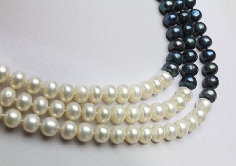 Three strand pearl necklace,Latest Design of Pearl Necklace,multi-strand freshater pearl necklaces,3 strand Button Freshwater Pearl Necklace