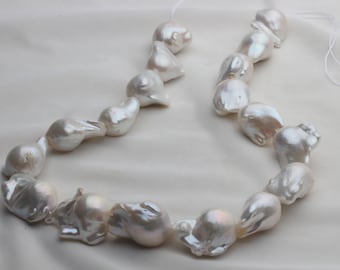 Clearance! Large Natural White Fireball Pearl Strand, Large Flameball Baroque Pearl String, AFBS001