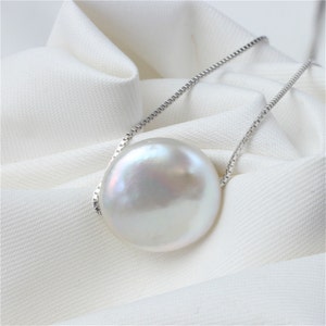 12-15mm Large Coin Pearl Pendant, Floating Coin Pearl Pendant Necklace, Wedding Pearl Necklace Jewelry, Bridal Pearl Pendant