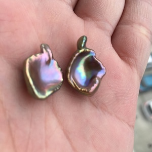 Natural Metallic Purple Keshi Pearl Pair with Greenish overtone,MKS010