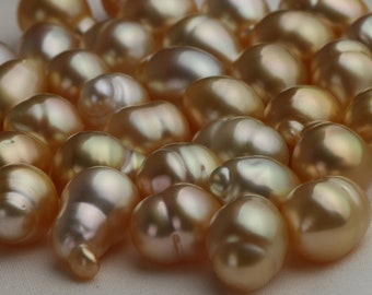 11-12mm Natural Gold Drop Baroque South Sea Pearl, Large Golden Salt Water Loose Pearl from Indonesia,Seawater Pearls with Whorles