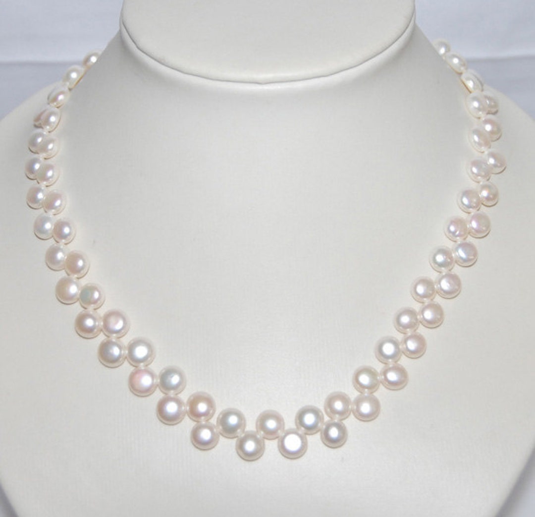 7-8mm Side Drill Button Pearl Necklace100% Genuine Freshwater - Etsy