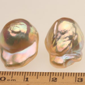 Natural Fireball Pearl Pair, Metallic Color Flameball Pearl Pair, Large Baroque Pearl Pair, MFP001