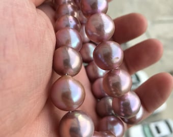 Große lila Farbe Edison-Perlen-Halsketten-Strang|Runde Perle|Kern-Perle|Echte Süßwasser-Perle,GPE018
