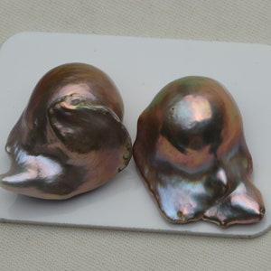 Huge Natural Bronze Purple Flameball Pearl Pair, Large Metallic Baroque Pearl Pair, FED017