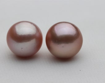 Natural Near Round Edison Pearl Pair With Purple Color,FGU007