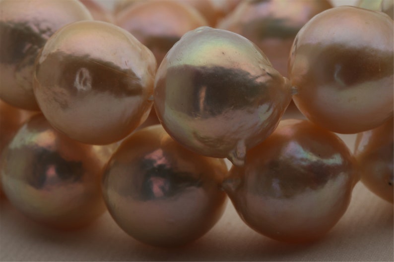 BMCP211 Big Natural Golden Peach Freshwater Cultured Pearl Strand