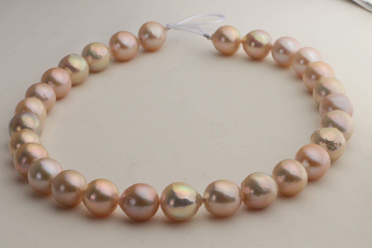 13-15mm Large Metallic Pink/peach Pearl Necklace Strand With