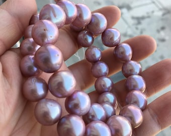Stor naturlig lila sjöpärlsträng för halsbandsdesign | Stora barockpärlor | 11-14,4 mm | Organiska pärlor, ESL211